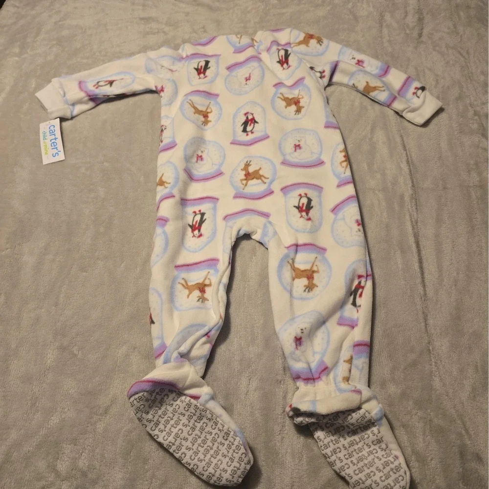 Carter's Baby Girls Cute Snowglobe Cozy Soft Fleece Long Sleeve PJs White 18 mos